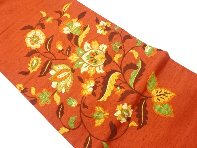 JAPANESE KIMONO / VINTAGE NAGOYA OBI / TSUMUGI / WOVEN FLOWER ARABESQUE